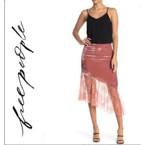 Free People My Lacey Boho-Romantic Velvet Midi Slip Skirt Pink Sz. 2